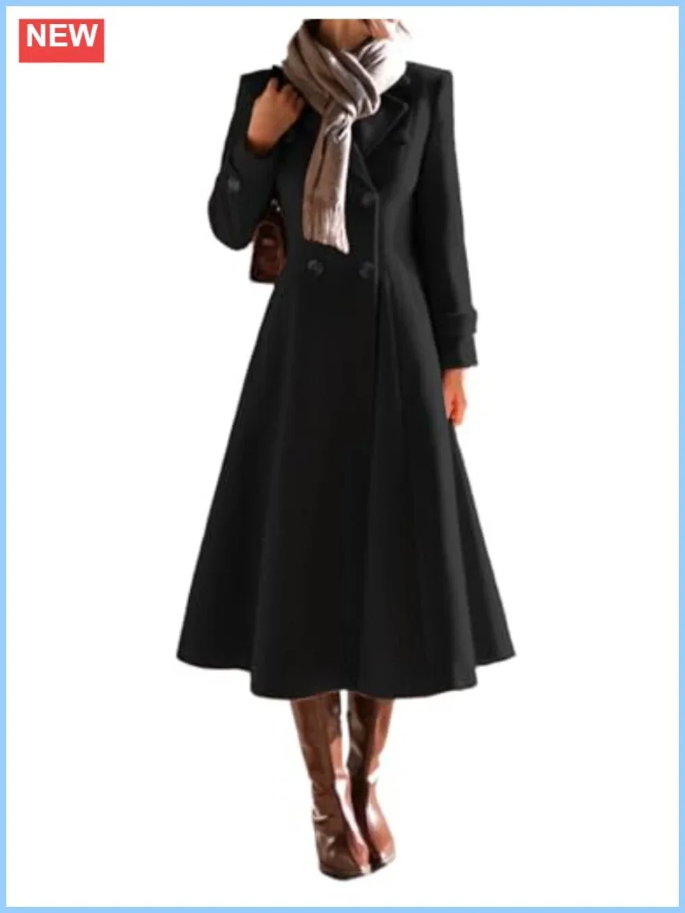 Women's Double Breasted Wool Trench Peacoat Winter Long Coat